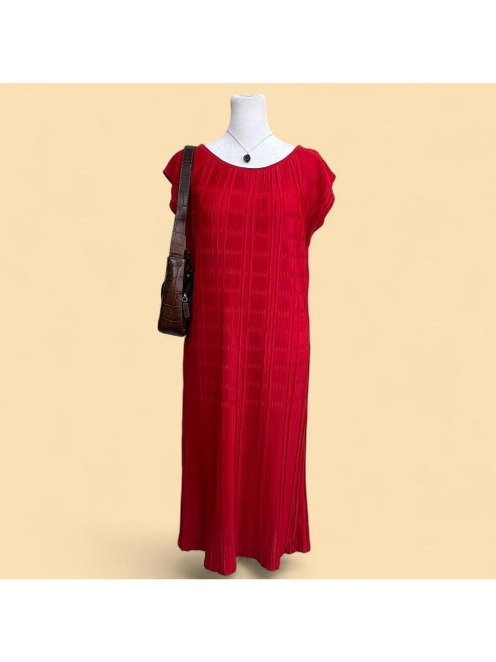 vintage 1950s red pleated retro flapper style drop waist shift dress